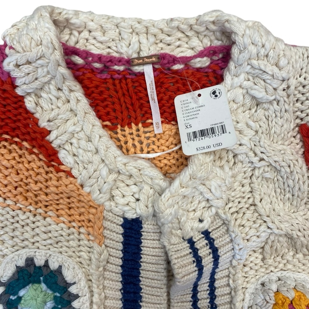 NWT Free People Clear Skies Cardigan in Cream Combo Size XS and M - Picture 11 of 15